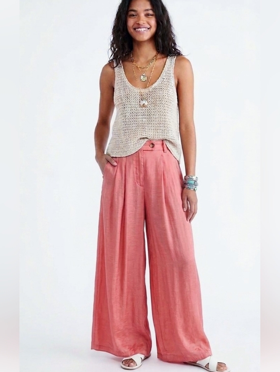 Vintage Pants - Vintage coral red pink wide leg hi rise crop pants size Small XS A3